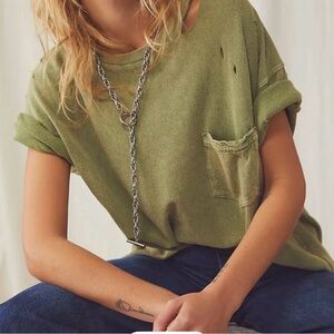 Free People Pale Yellow Pocket Tee